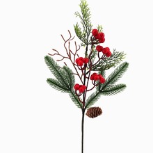 包邮跨境新款塑料圣诞松枝装饰客厅盆景花瓶摆件小红浆果松枝植物
