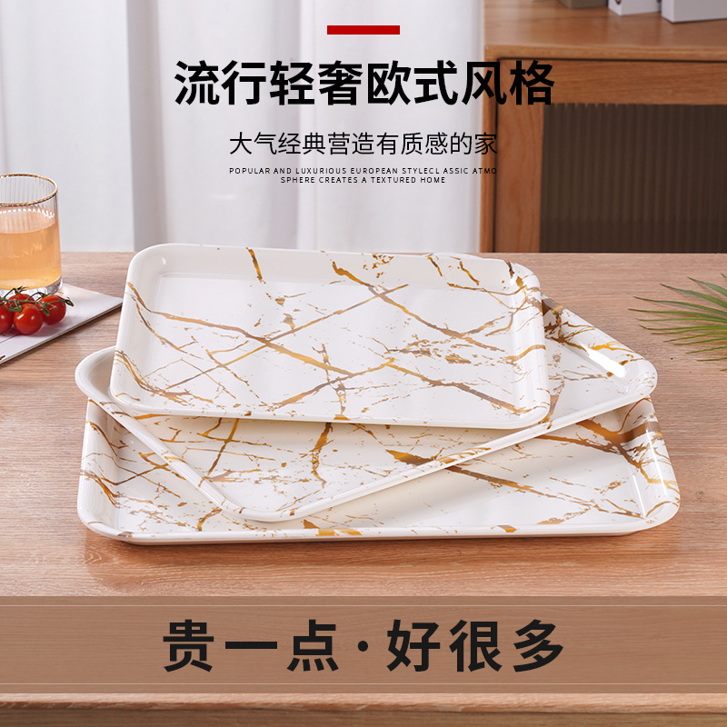 Rectangular Platinum Black Gold Gray Marbling Melamine Dinnerware Tray Cake Plate Plate Wine Tea Tray