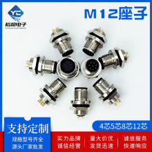 M12座子连接器4芯5芯8芯12芯注塑带线M12连接器公头机械设备接头