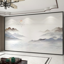 墙纸唯美山水新中式电视背景墙壁纸壁布客厅装饰影视墙布壁画