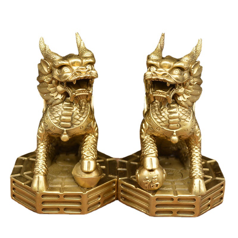 宏达 黄铜 八卦铜麒麟 踏宝飞天麒麟 批发家居铜器摆件