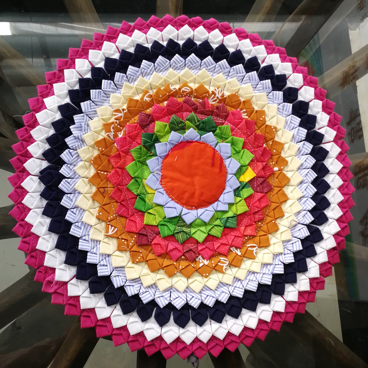 云南民族花布拼接九圈垫子红木沙发坐垫中式古典圆形防滑家用椅垫