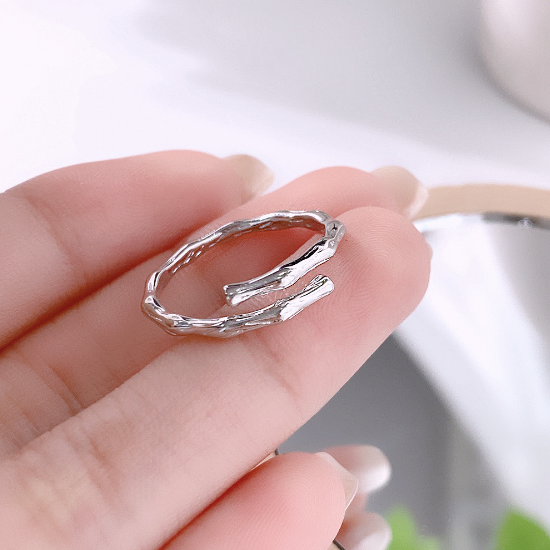 s925纯银竹节戒指女国风节节高升竹子开口戒简约学生精致小巧指环