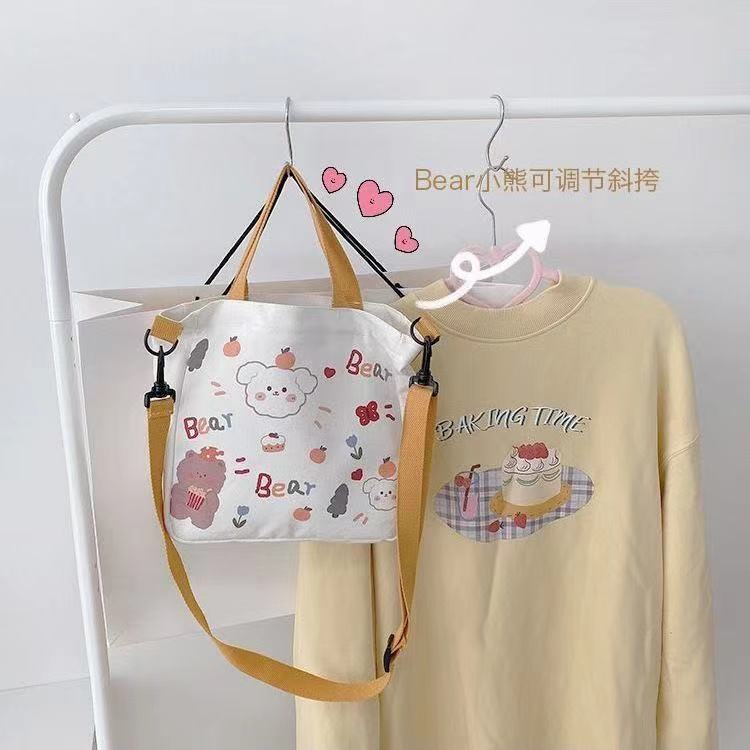 Canvas Bag Customized Wholesale in Stock Student Cute Tote Shoulder Tote Children's Bag Ins Messenger Bag