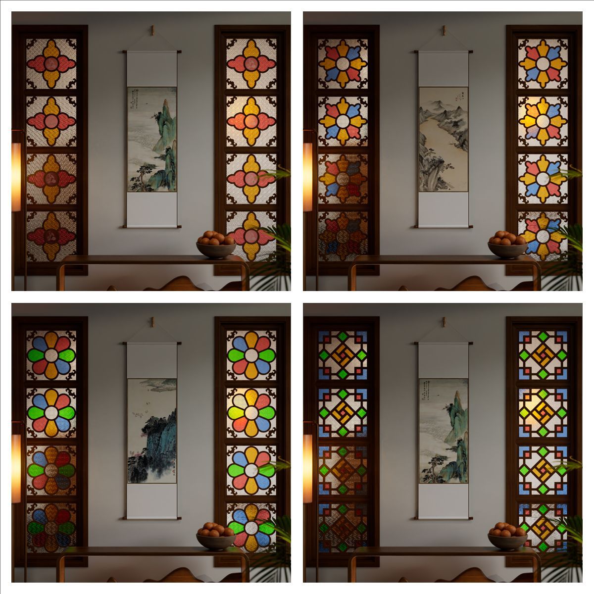 玻璃工艺满洲窗 西关骑楼花 仿古满洲窗 来图定制满洲窗