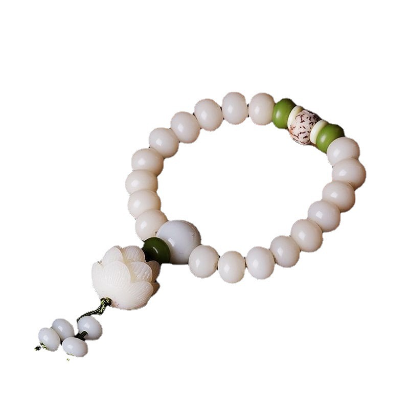 Natural White Jade Bodhi Seed Lotus Bodhi Root Bracelet Buddha Beads Handheld Prayer Beads Crafts Pendant Bracelet Men and Women Pendant