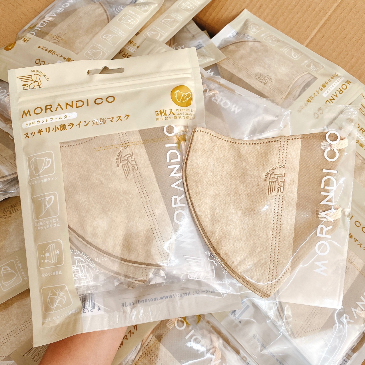 日本进口morandi co彩色独立装美颜立体3d口罩女性成人防护5枚装