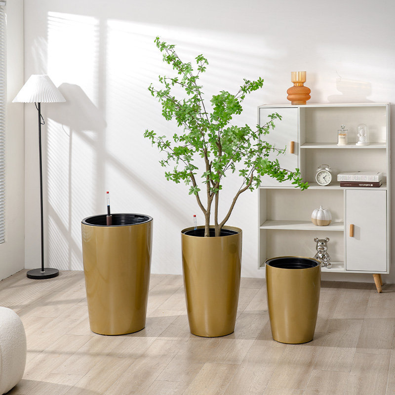 yi zhi tang simple lazy gospel automatic water feeding flower pot high round floor planting pot large flower pot