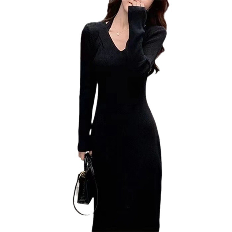 2023 Autumn and Winter New Halter Slim Fit Knitted Dress Woolen Skirt Match with Coat Inner Wear Split Long Bottoming Skirt