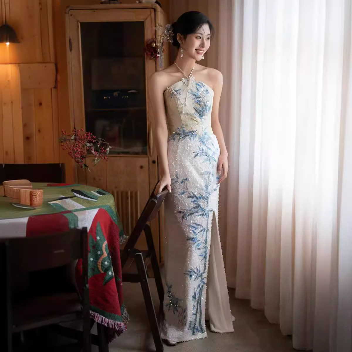 晨袍新中式少女旗袍敬酒服新娘订婚礼服轻奢小众宴会