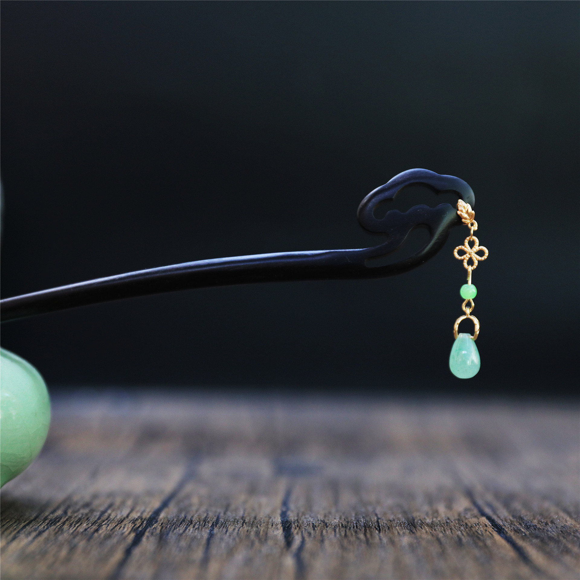 盘发檀木木簪古风簪子日常发饰现代简约旗袍玉兰坠头饰天然石发饰