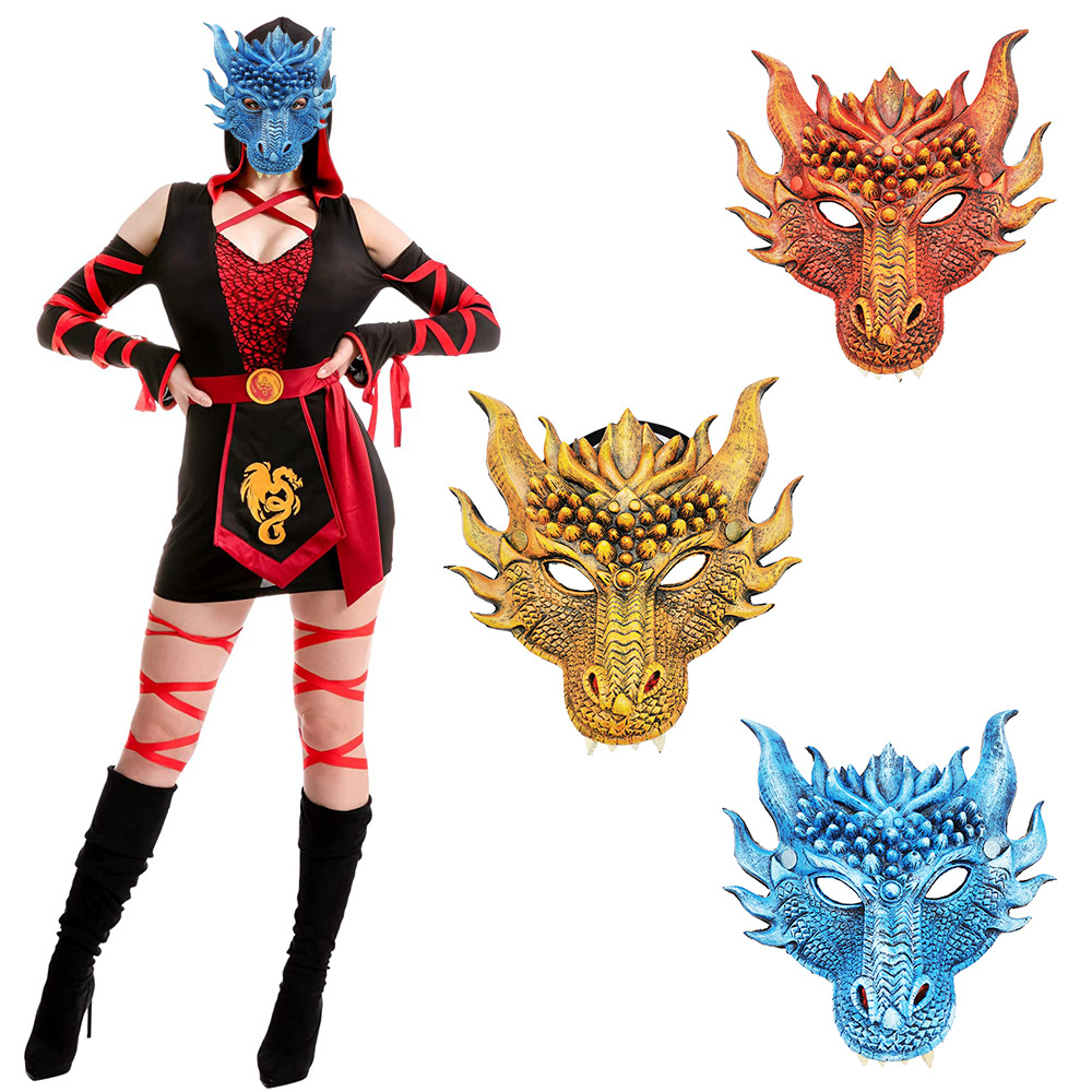 新款3d pu发泡龙面具万圣狂欢节cosplay装扮道具速卖通ebay亚马逊