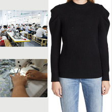 冬季新款工厂定制出口韩国爆版纯色女套头修身裥褶肩羊毛长袖毛衣