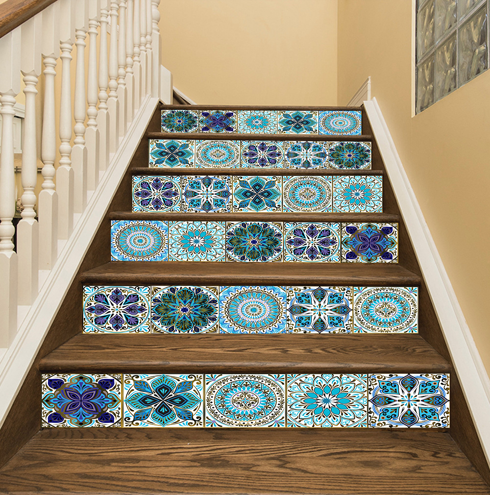 10款6片装创意仿真图案楼梯踏步台阶装饰墙贴自粘可移除pvc壁画