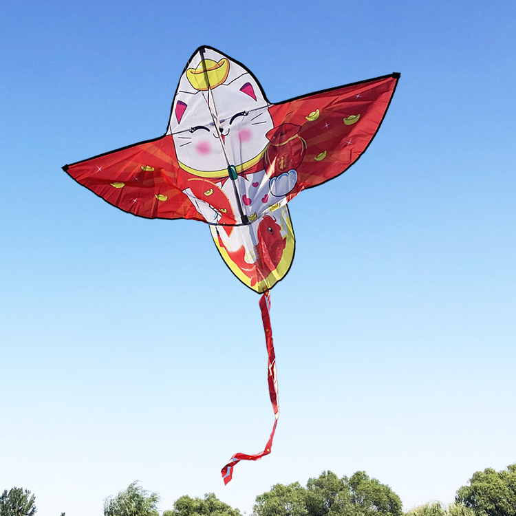 招财猫风筝新款卡通儿童风筝动物好运元宝长尾微风好飞中小批发