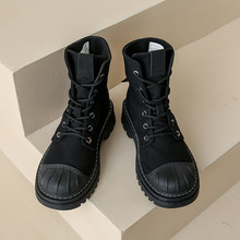 厚底马丁靴女靴2023秋季新款帆布靴登山靴系带增高休闲街拍CMD-3