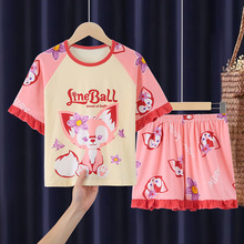 东南亚夏季儿童睡衣女童短袖卡通可爱韩版女孩家居服宝宝睡衣套装
