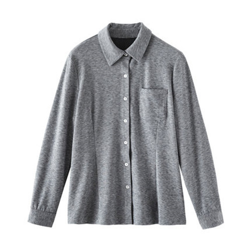 德玛纳春秋新款灰色针织条纹宽松长袖衬衫外套女衬衣气质早秋上衣