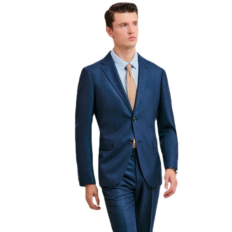 七梭定制  男士宝石蓝气质大斜纹男士西服套装