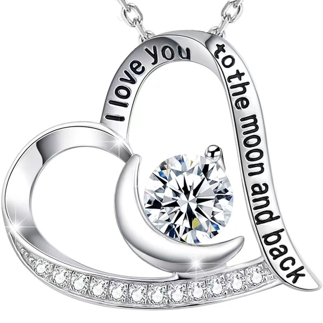 跨境外贸925纯银项链女母情节礼物心形月亮亚马逊i love you 首饰