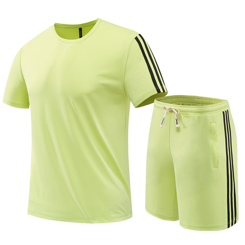 针织套装男速干夏季新款休闲上衣短袖短裤跑步健身运动服工厂批发
