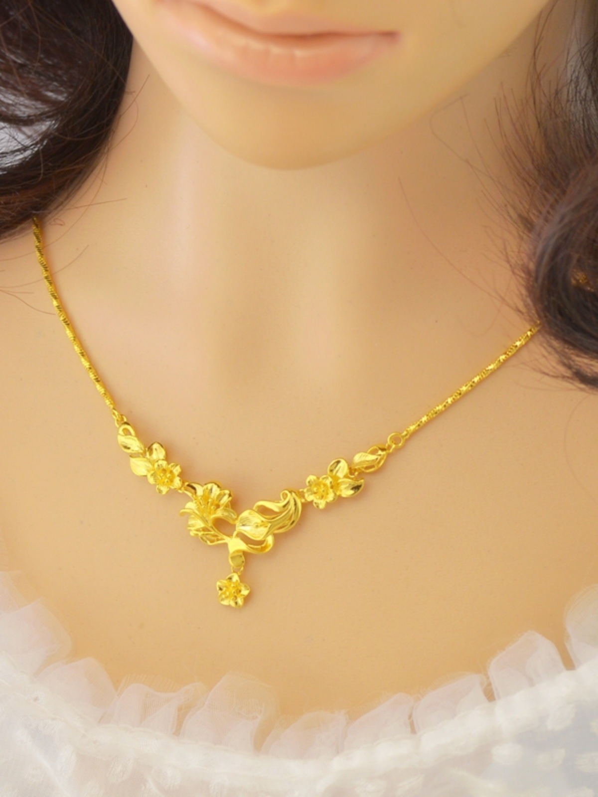 网红18k黄金色项链女锁骨链女朋友礼物 简约气质婚庆越南沙金首饰