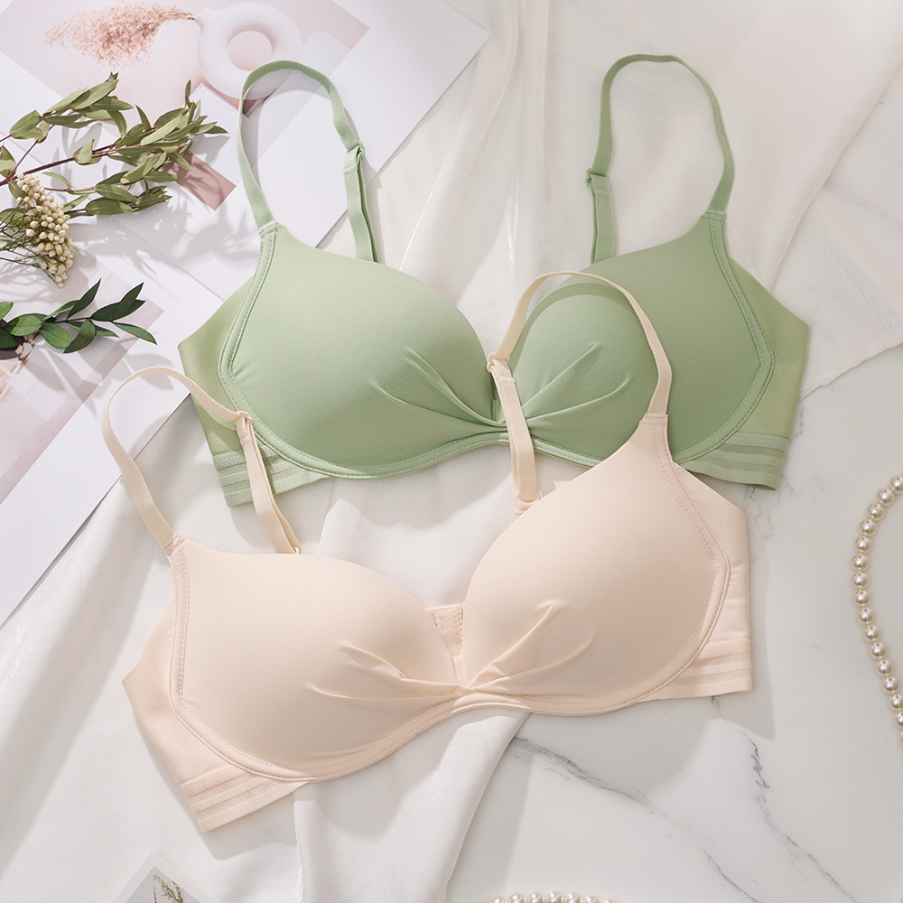 夏季透气薄杯少女内衣聚拢简洁无痕百褶交叉高弹底围文胸不易跑杯