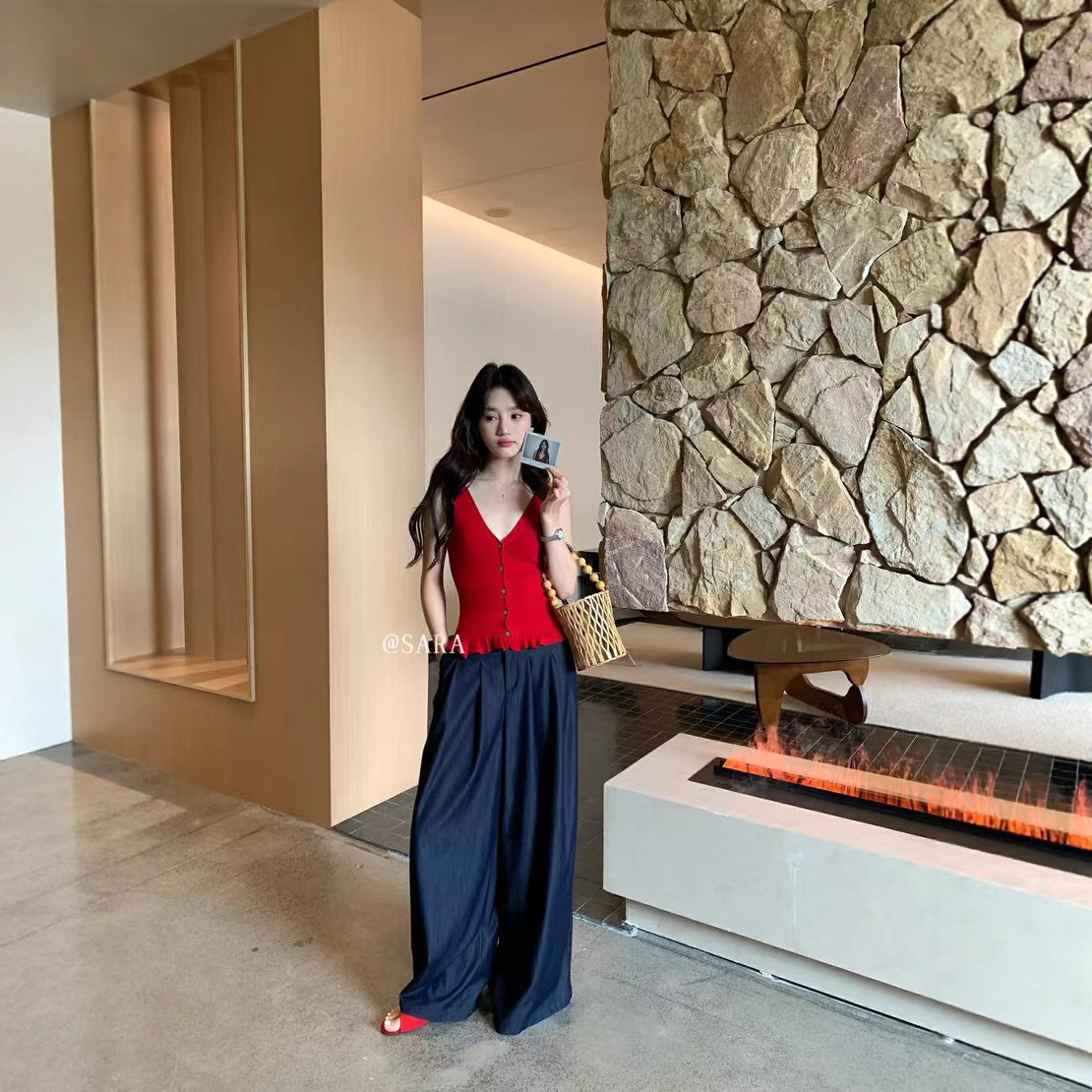 凯羽尚LSARAJ夏韩系纯欲木耳边百搭修身显瘦排扣背心针织衫可两穿
