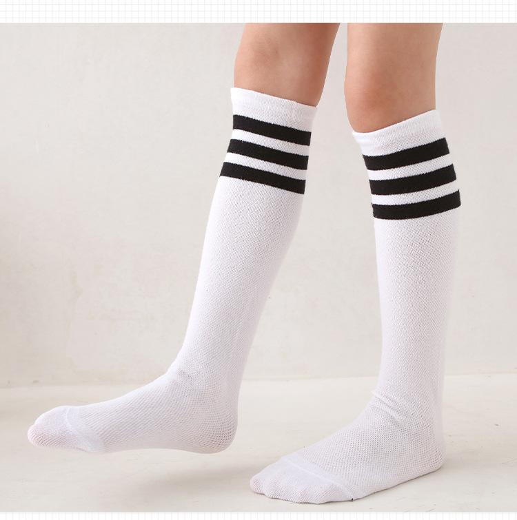 女童袜子薄款网眼三杠宝宝长筒袜男女童长袜儿童中筒袜学生堆堆袜