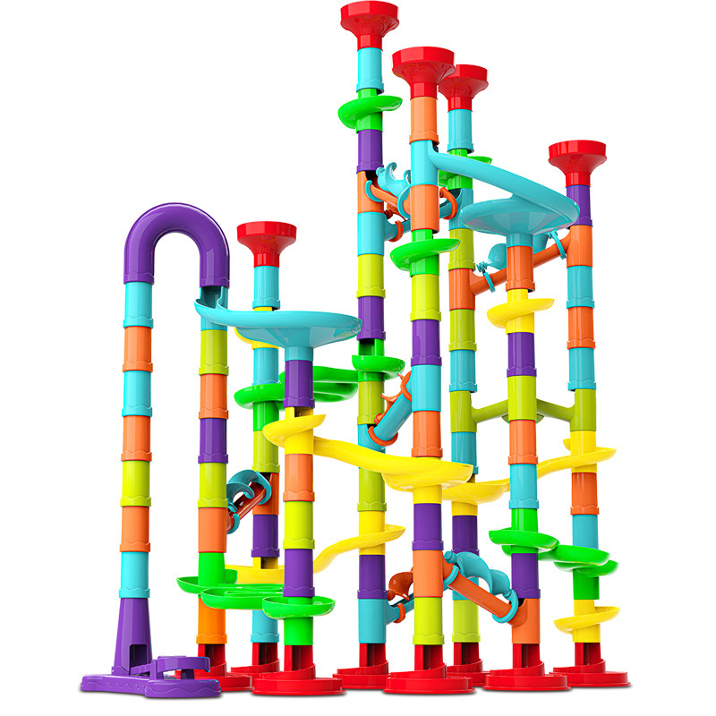 Cross-Border Hot Sale Variety Catapult Track Race Marble Slide Buliding Blocks Three-Dimensional Maze Pipe Assembly Early Childhood Education Toys