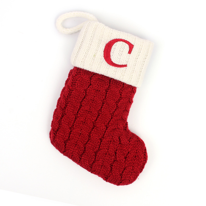 2022 Spot Foreign Trade Exquisite Christmas Stockings Wool Knitted Christmas Stockings Letter Socks Christmas Pendant Gift Bag