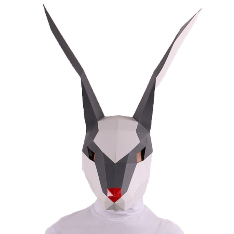 雪兔子面具可爱动物搞怪头套手工益智折纸模节日派对化妆舞会道具