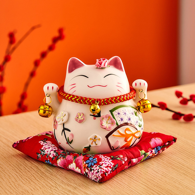 创意可爱招财猫摆件家用儿童陶瓷存钱罐小号开业物礼店铺前台装饰