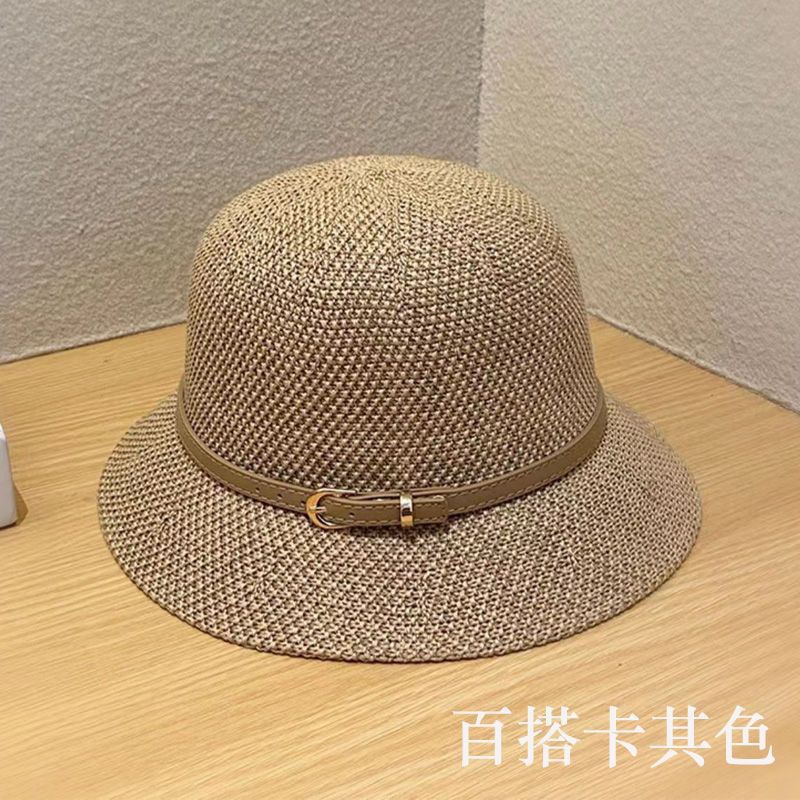 Western Style All-Match Summer Sun Hat Women's Sun Hat Basin Hat New Western Style Leather Buckle Fisherman Hat Foldable