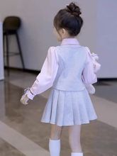 儿童洋气女童2024大童子裙春装jk制服新款百褶裙两件套学院风套装