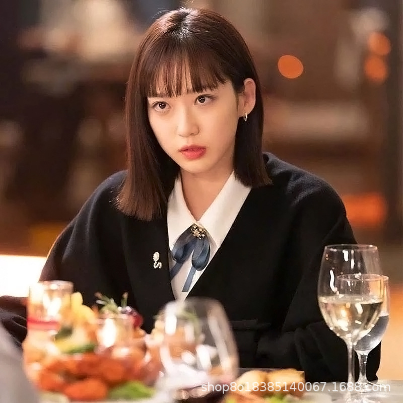 2021年新款韩剧顶楼周京锡韩智贤同款纯色毛呢短款v领设计感外套