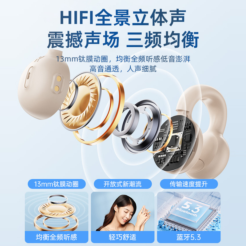 I20 Clip-on Headset Cross-Border Gas Bone Conduction Sound Quality Non in-Ear Ultra-Long Life Battery Noise Reduction Wireless Bluetooth Headset