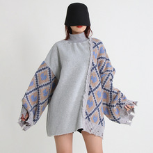 韩版设计感拼接上衣女2022秋季新款时尚立领撞色针织流苏加绒卫衣
