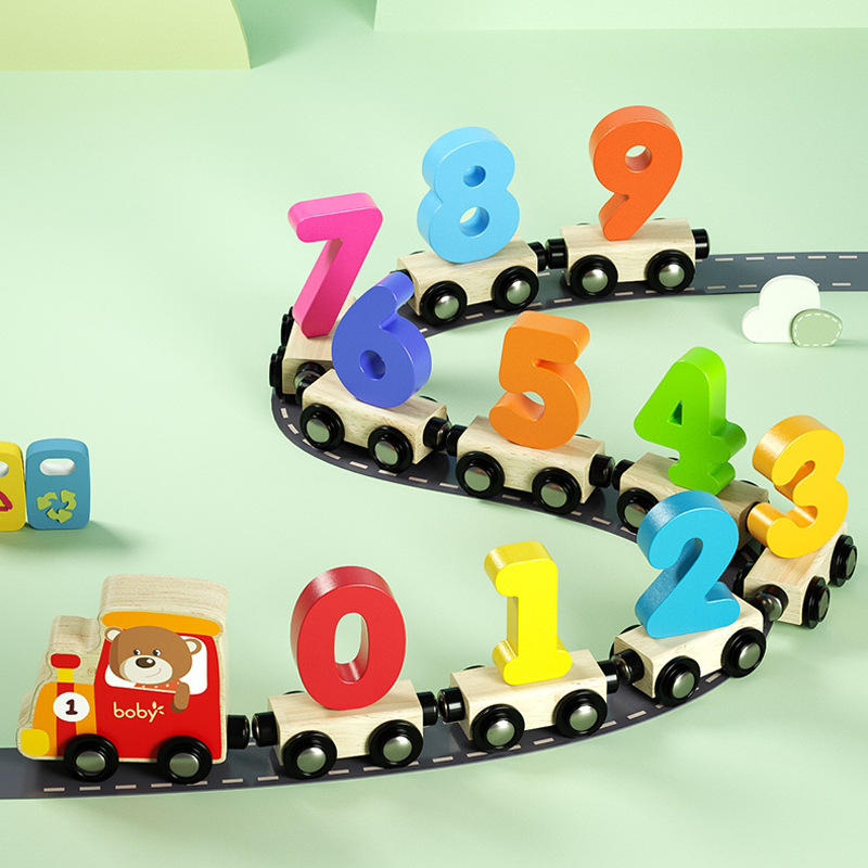 儿童木质拼装数字小火车磁性组合早教智力积木玩具车1-3-6岁