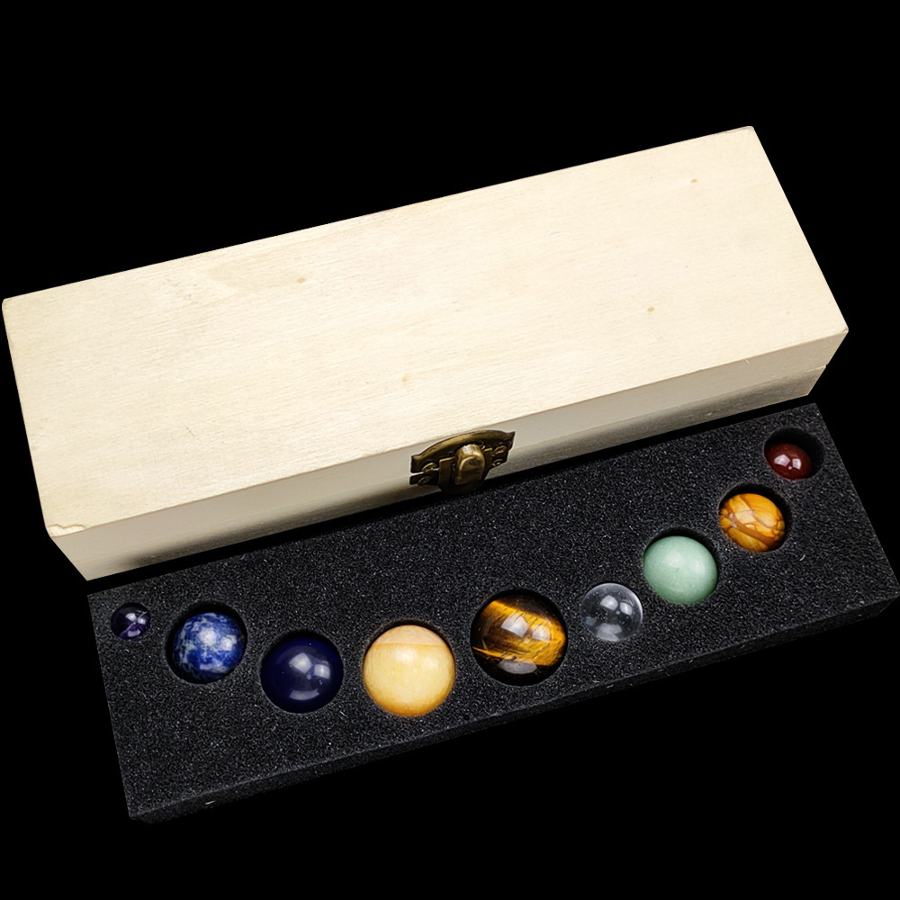 天然水晶宝石矿石标本 太阳系九大行星圆球桌面星球摆件 亚马逊