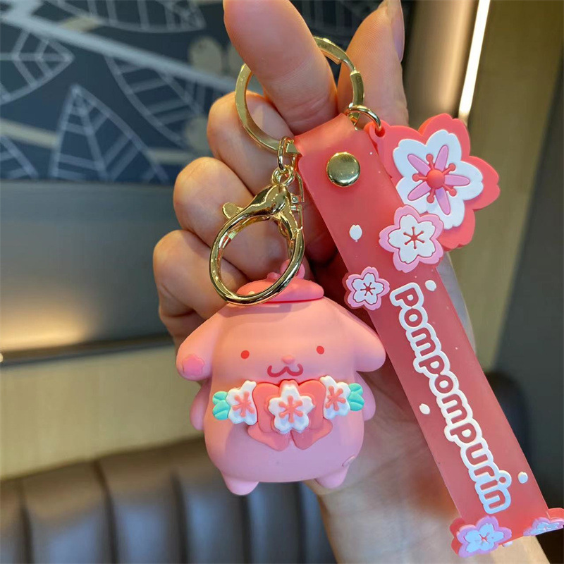 Cartoon Cute Sanrio Cherry Blossom Keychain Melody Coolomi Female Car Bag Key Chain Pendant Gift