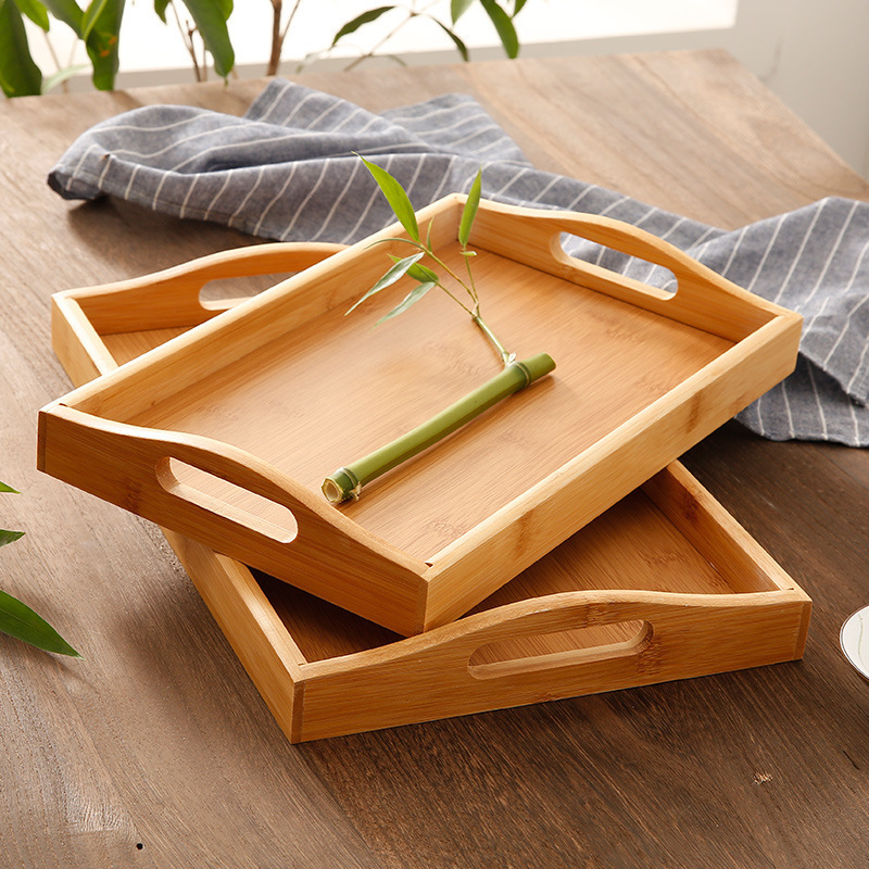 Bamboo Tray Rectangular Tea Tray Solid Wood Household Kung Fu Tea Set Water Cup Tray Japanese Wooden Bread Wooden Plate