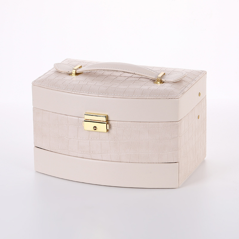 New Crocodile Pattern Layered Jewelry Box Pu Three-Layer Jewelry Box Jewelry Box Earrings Necklace Jewelry Storage Box