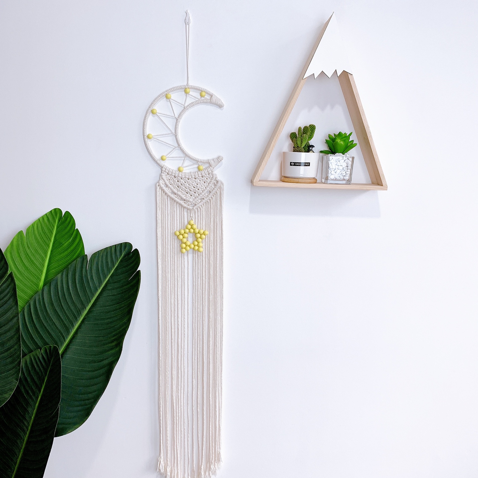 ins装饰北欧风波西米亚月亮星星挂毯壁挂壁饰棉绳编织装饰挂饰