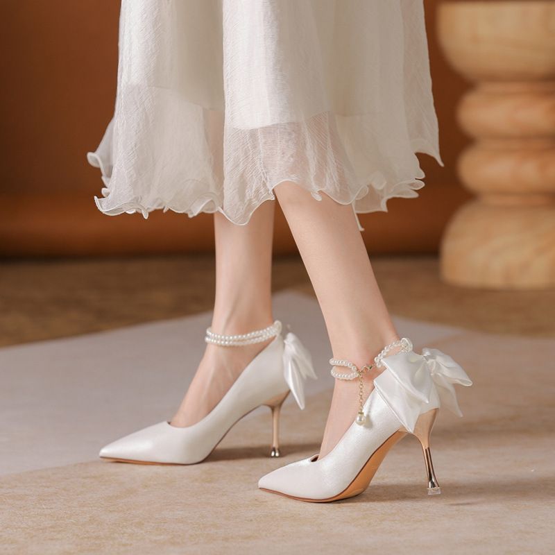 6683-1晚礼服气质名媛宴会高跟鞋新款尖头蝴蝶结温柔配裙子显瘦