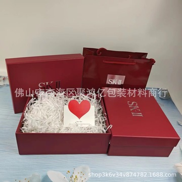 sk2套装大礼盒酒红色爽肤水面霜套装礼品盒子化妆品礼袋现货批发