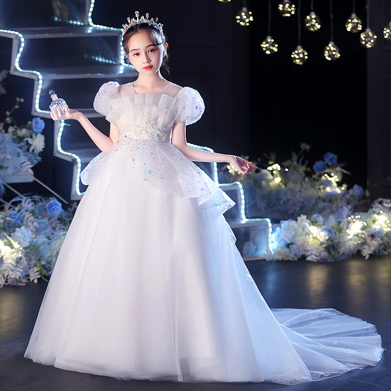 儿童礼服公主裙春季女童拖尾晚礼服主持人生日洋气走秀钢琴演出服