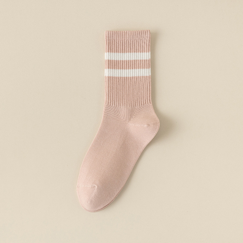 Women's Socks Pure Cotton Mid-Calf Length Socks Spring and Autumn Women's Parallel Bars and Stripes Casual Breathable All Cotton Socks Zhuji Women's Socks