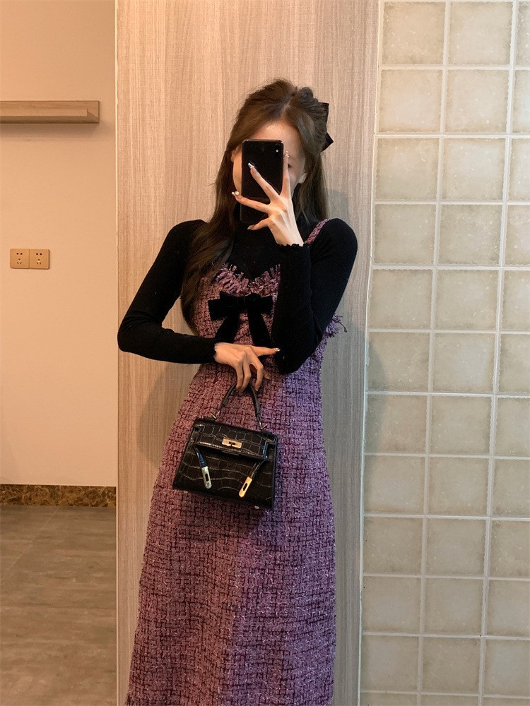 2024 Spring New Style Expensive Purple Tassel Classic Style Dress Bottoming Shirt Early Spring Stylish Two-Piece Suit Tide Women Clothes