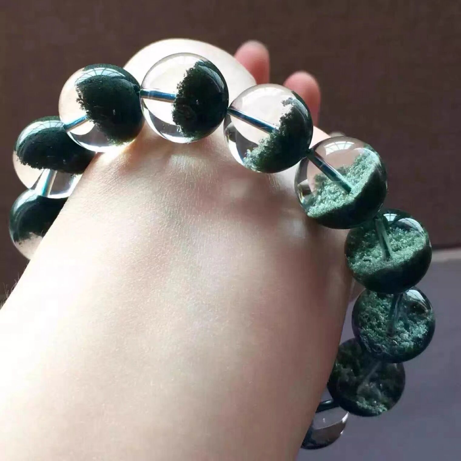 巴西绿幽灵手链女聚宝盆招财转运白幽灵天然水晶手串男金字塔批发